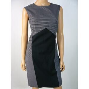 $348 Magaschoni Black White Textured Colorblock Sheath Cocktail Dress 8 NWT